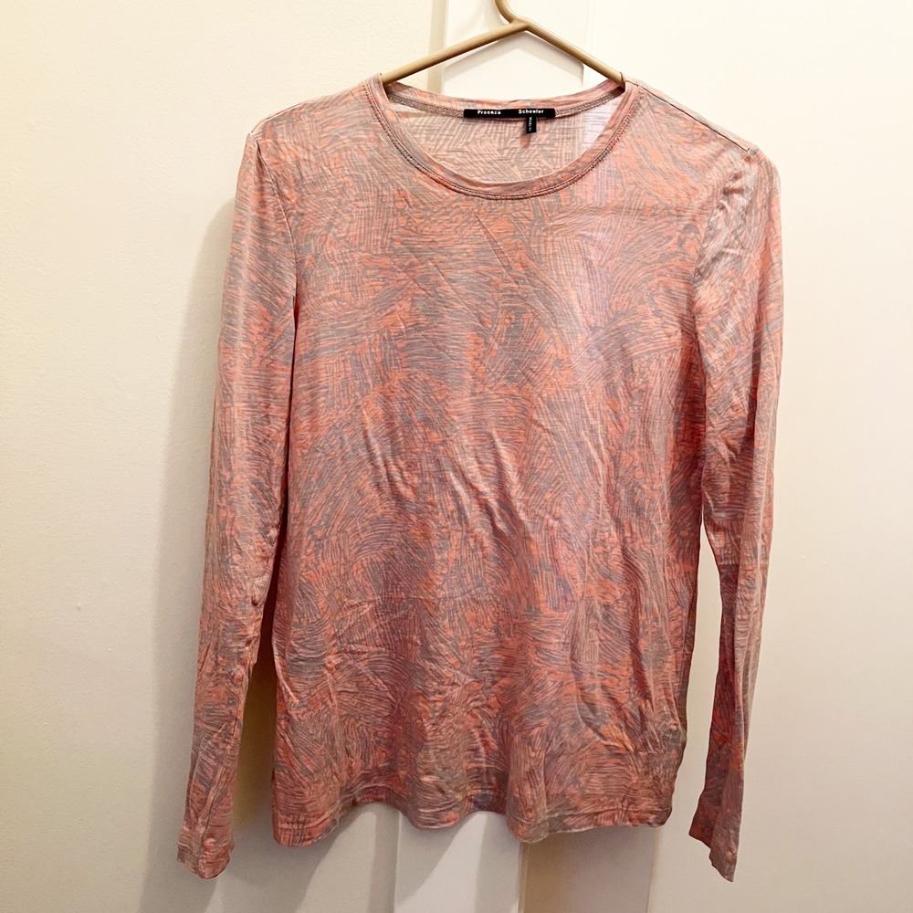 Proenza Schouler Tissue Tee Medium Long Sleeve Animal Print Cotton Pink